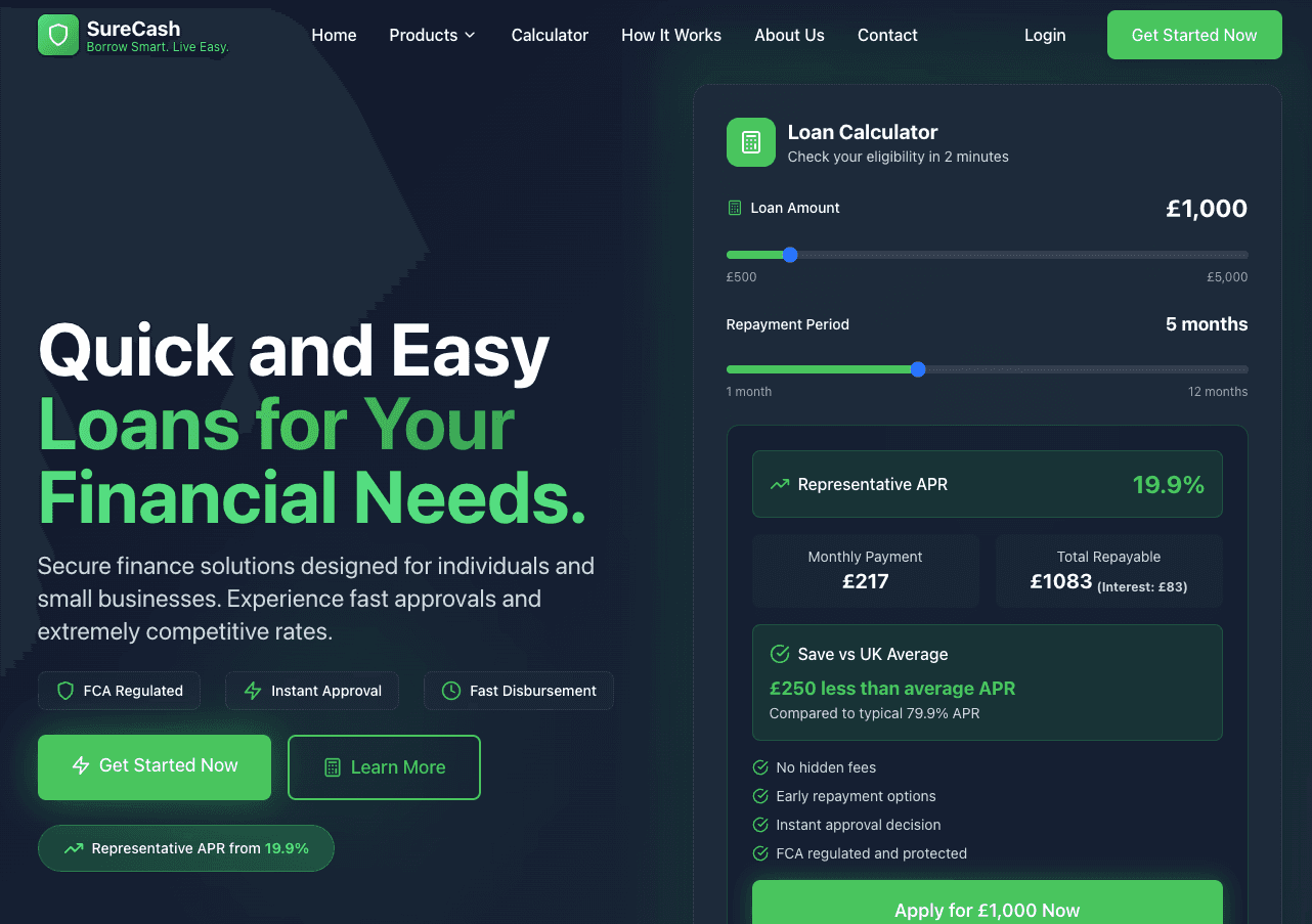 SureCash loan application interface